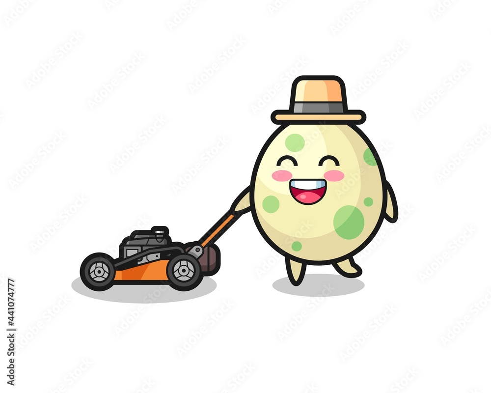 illustration of the spotted egg character using lawn mower illustration of the spotted egg character using lawn mower