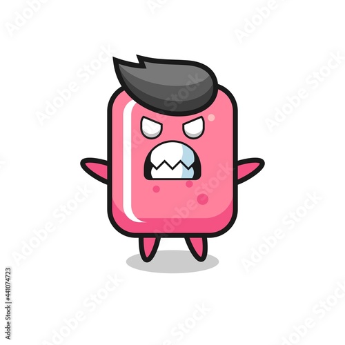 wrathful expression of the bubble gum mascot character