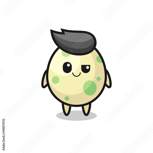 spotted egg cartoon with an arrogant expression
