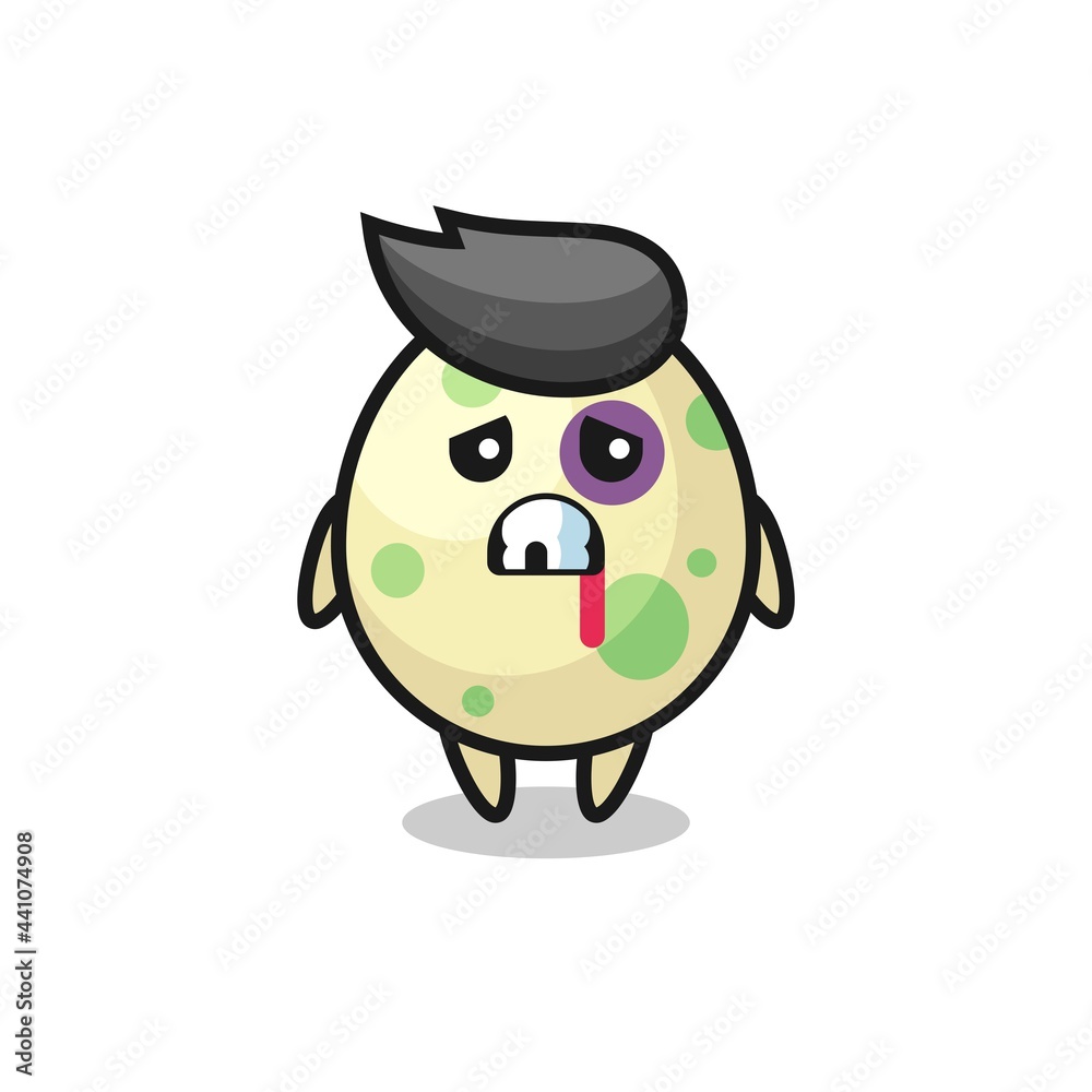 injured spotted egg character with a bruised face