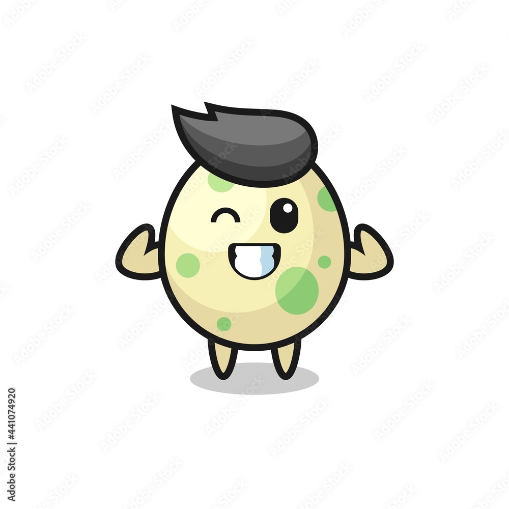 the muscular spotted egg character is posing showing his muscles