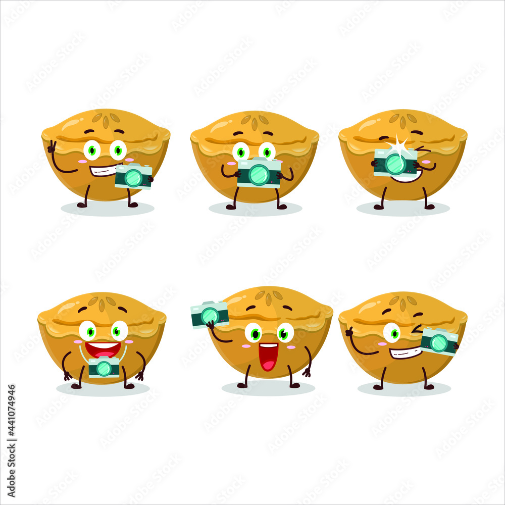 Photographer profession emoticon with pie cake cartoon character. Vector illustration Photographer profession emoticon with pie cake cartoon character. Vector illustration