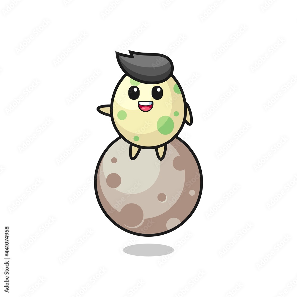 illustration of spotted egg cartoon sitting on the moon illustration of spotted egg cartoon sitting on the moon