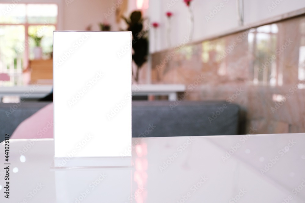 Menu frame standing on wood table in Bar restaurant cafe. space for text marketing promotion. Menu frame standing on wood table in Bar restaurant cafe. space for text marketing promotion.