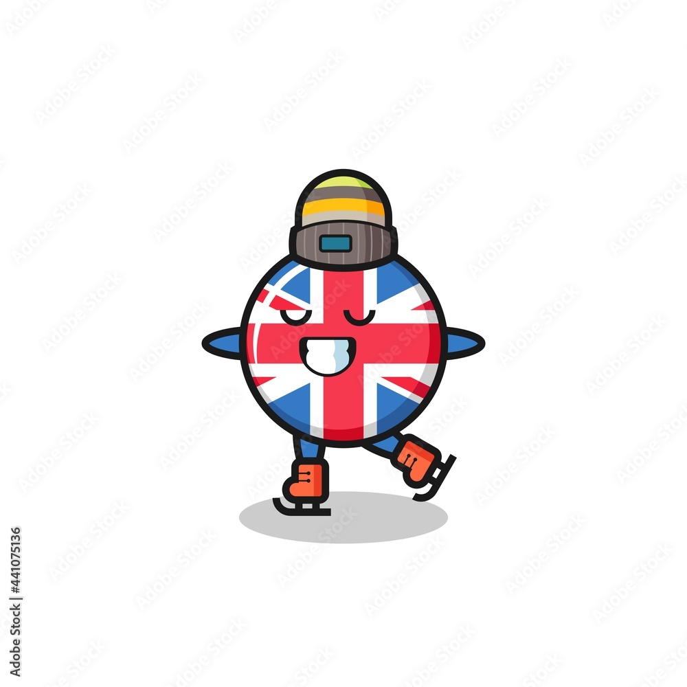 united kingdom flag badge cartoon as an ice skating player doing perform united kingdom flag badge cartoon as an ice skating player doing perform