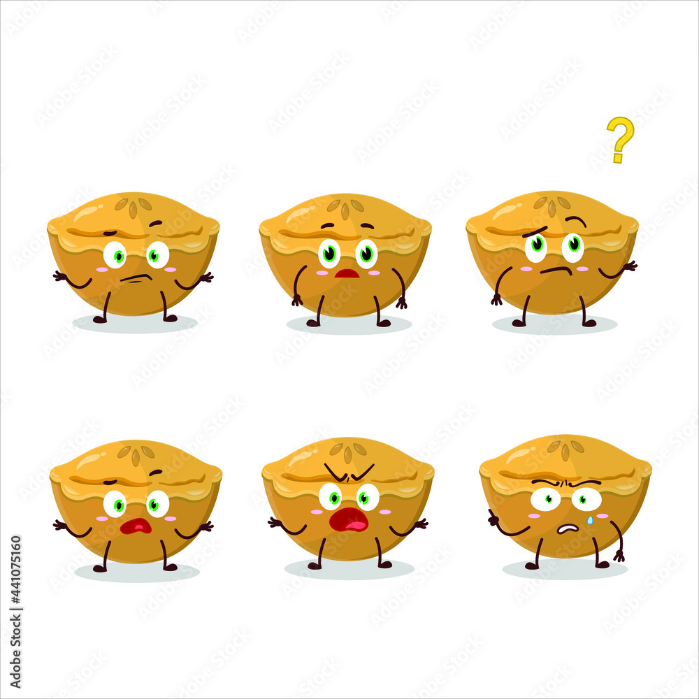 Cartoon character of pie cake with what expression. Vector illustration Cartoon character of pie cake with what expression. Vector illustration