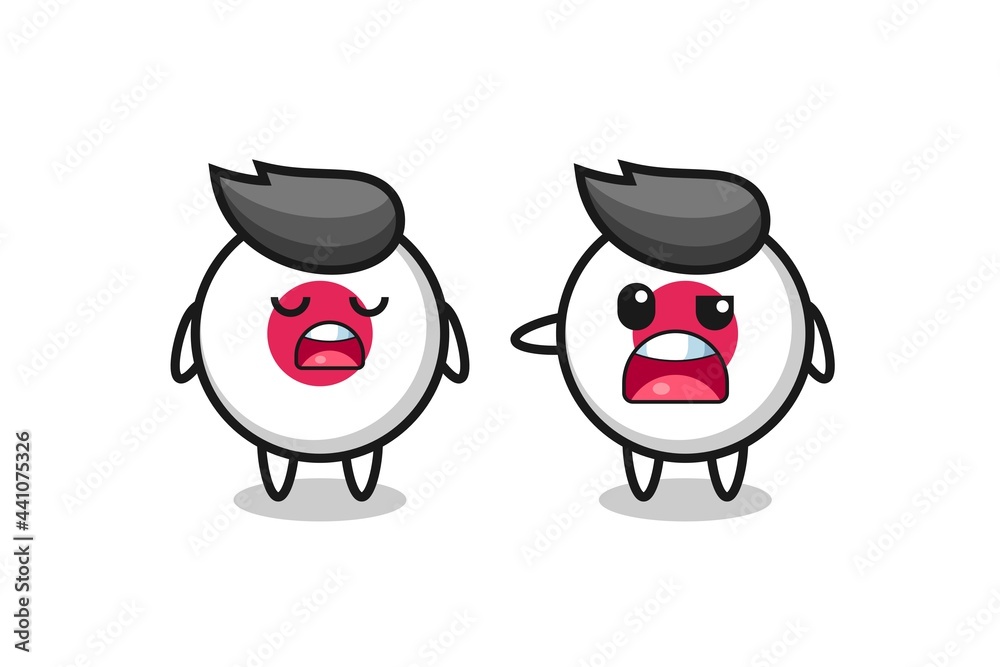 illustration of the argue between two cute japan flag badge characters