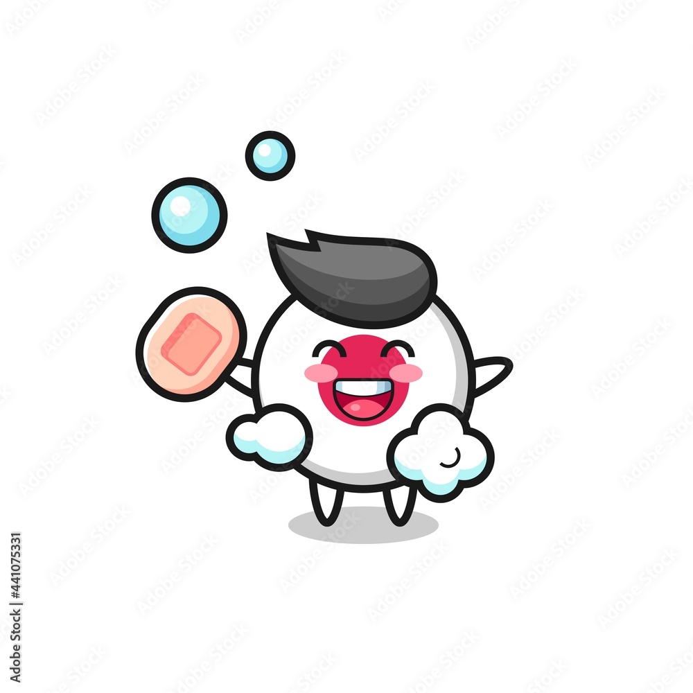 japan flag badge character is bathing while holding soap japan flag badge character is bathing while holding soap