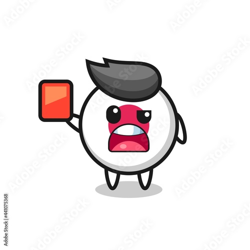 japan flag badge cute mascot as referee giving a red card