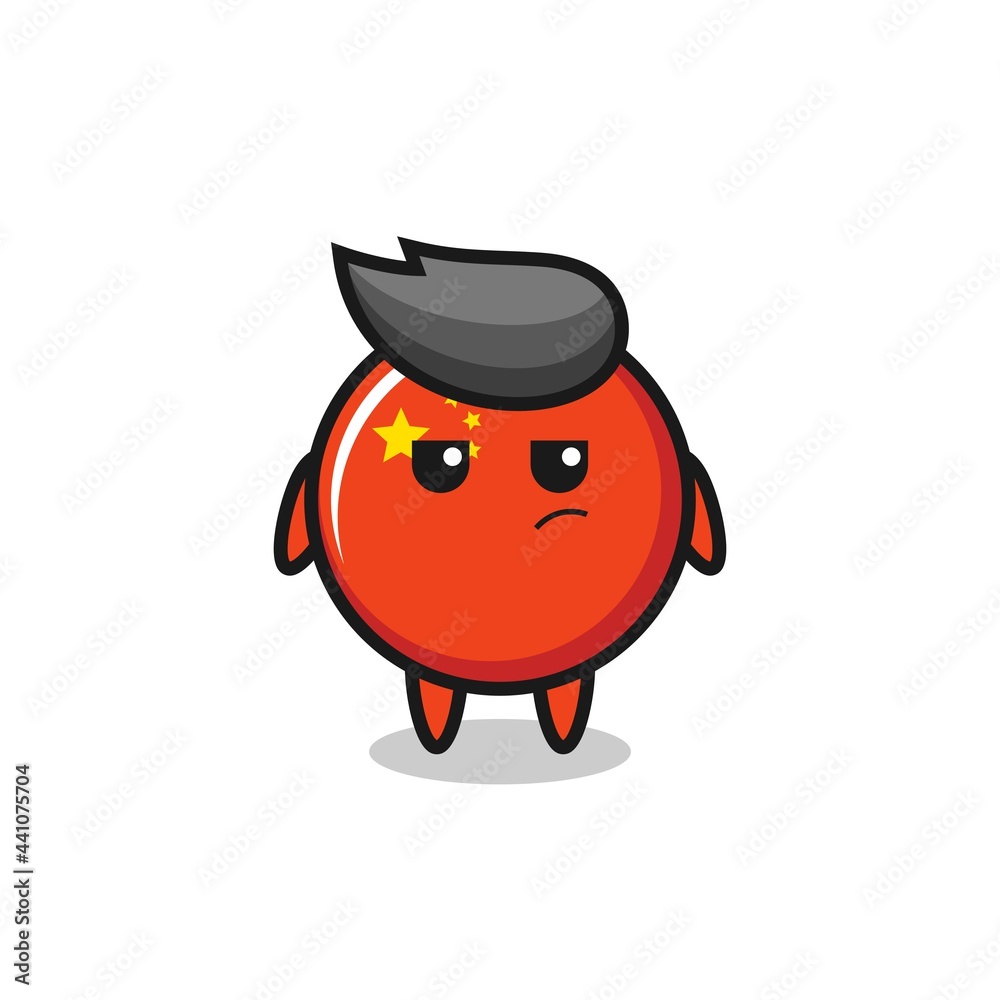 cute china flag badge character with suspicious expression