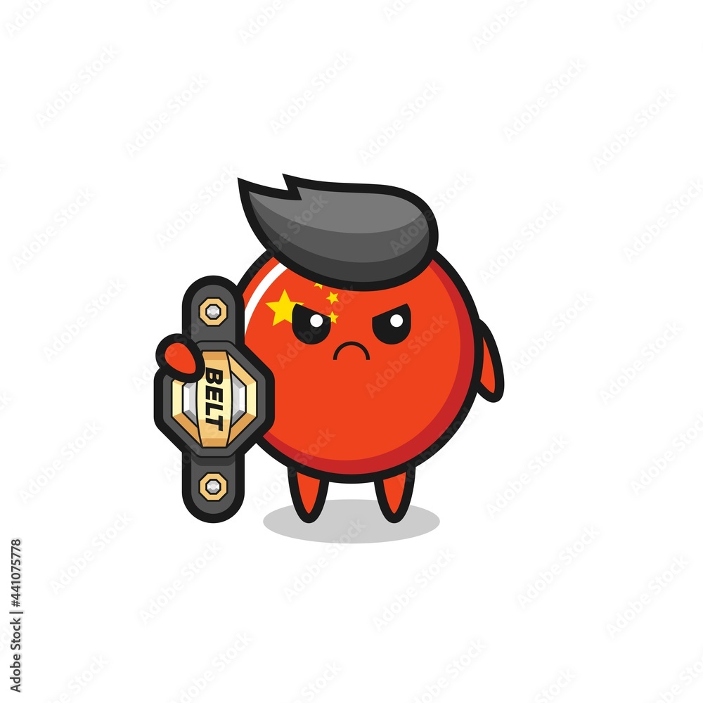china flag badge mascot character as a MMA fighter with the champion belt