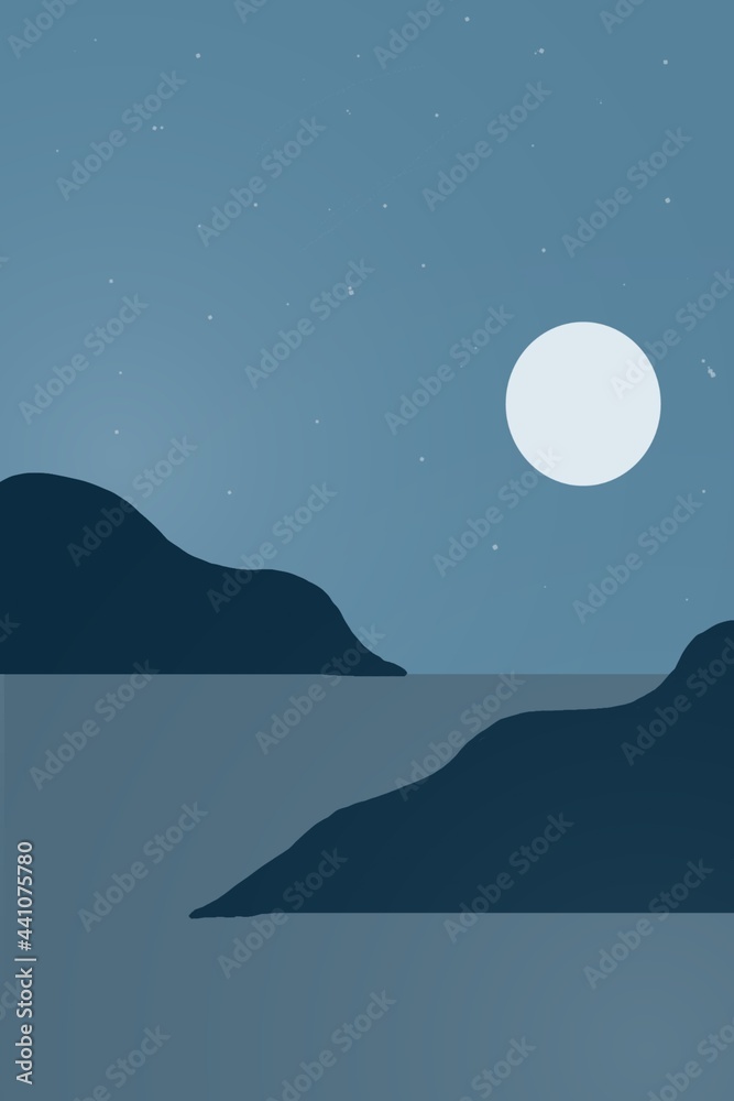 night landscape with moon illustration 