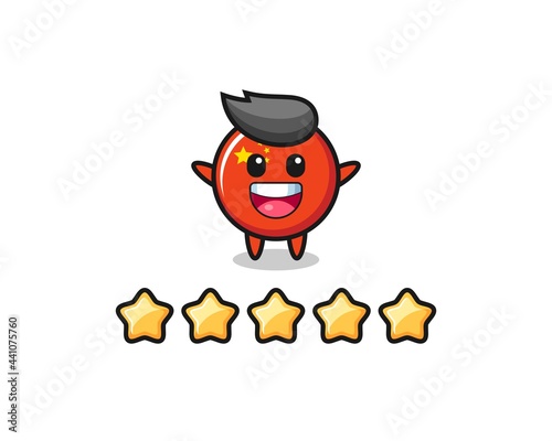 the illustration of customer best rating, china flag badge cute character with 5 stars © heriyusuf