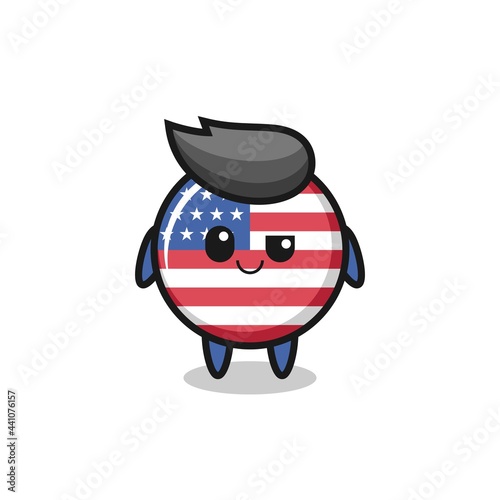 united states flag badge cartoon with an arrogant expression