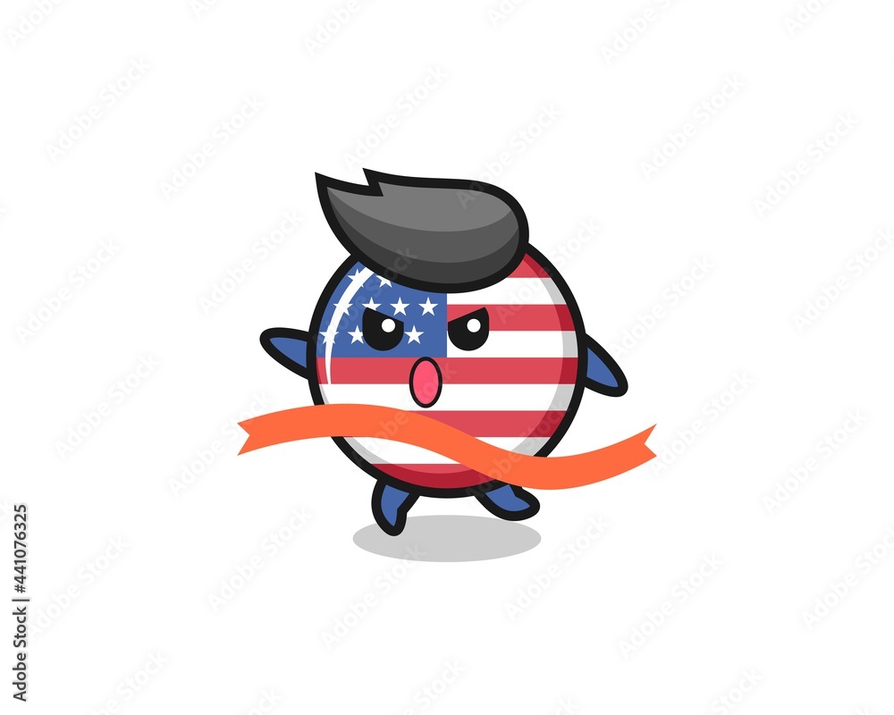 cute united states flag badge illustration is reaching the finish