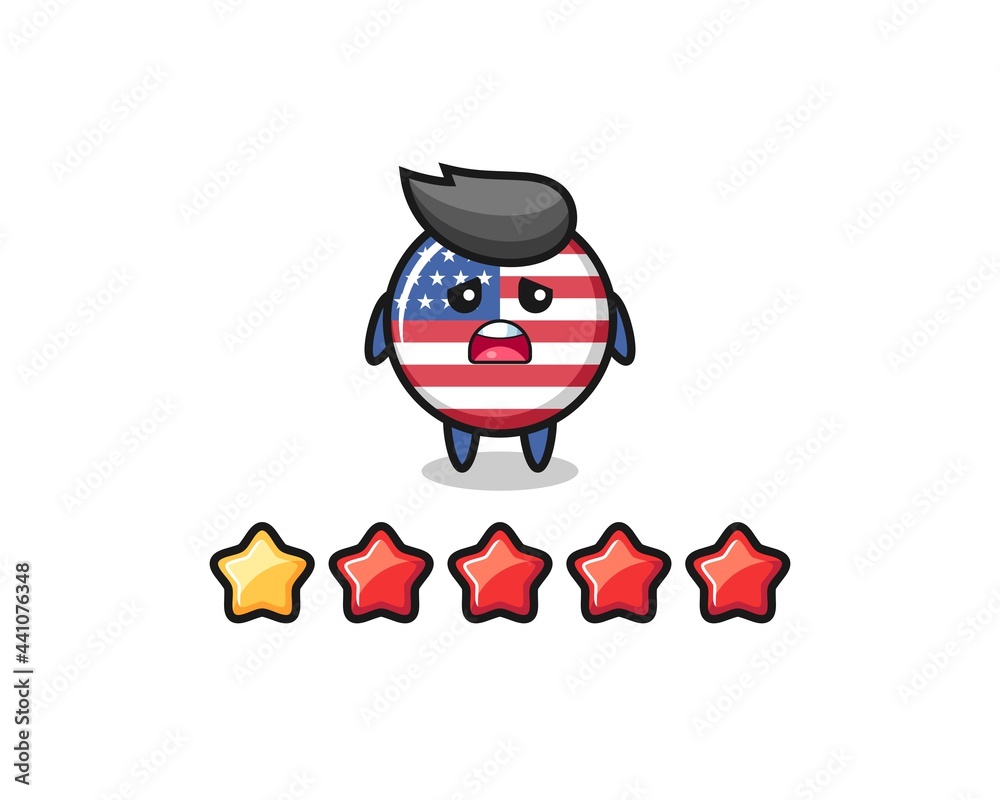 the illustration of customer bad rating, united states flag badge cute character with 1 star