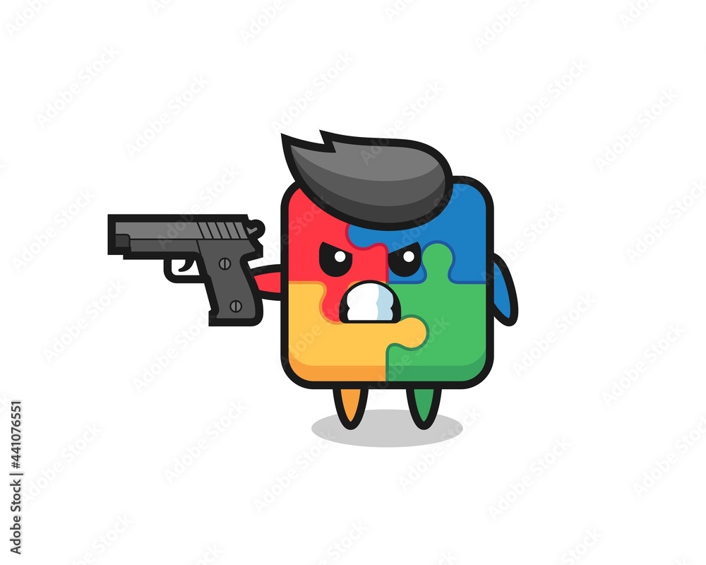 Fototapeta premium the cute puzzle character shoot with a gun
