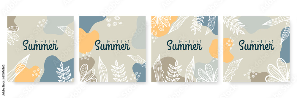 Summer background with flowers and tropical summer leaf. Luxury minimal style wallpaper with golden line art flower and botanical leaves, Organic shapes. Summer sale banner vector