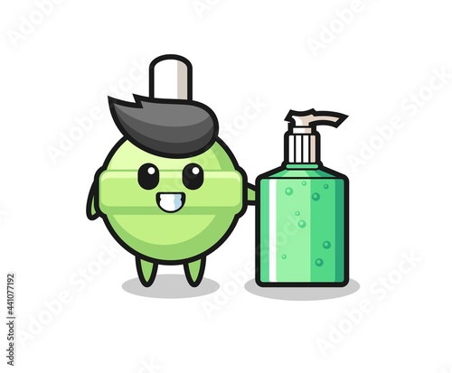 cute lollipop cartoon with hand sanitizer