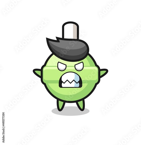 wrathful expression of the lollipop mascot character
