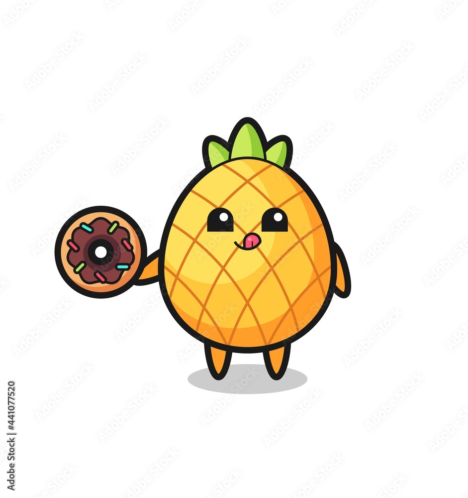 Obraz premium illustration of an pineapple character eating a doughnut