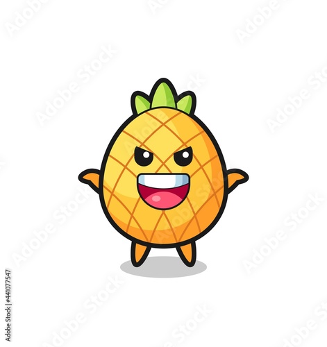 the illustration of cute pineapple doing scare gesture