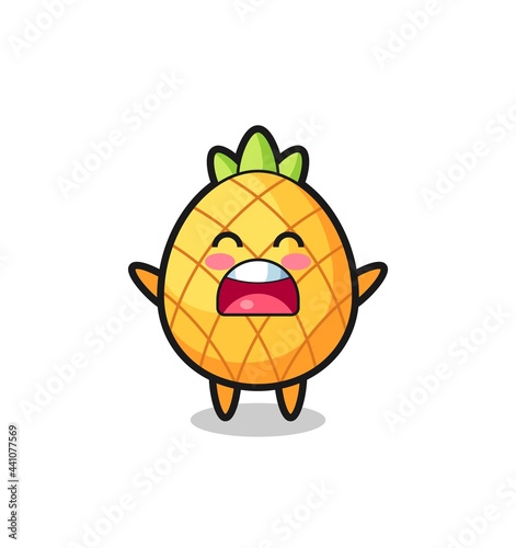 cute pineapple mascot with a yawn expression