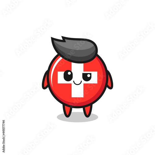 switzerland flag badge cartoon with an arrogant expression