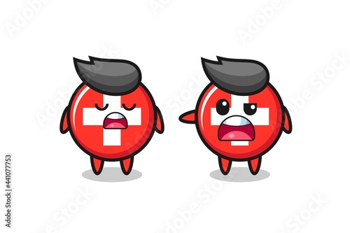 illustration of the argue between two cute switzerland flag badge characters