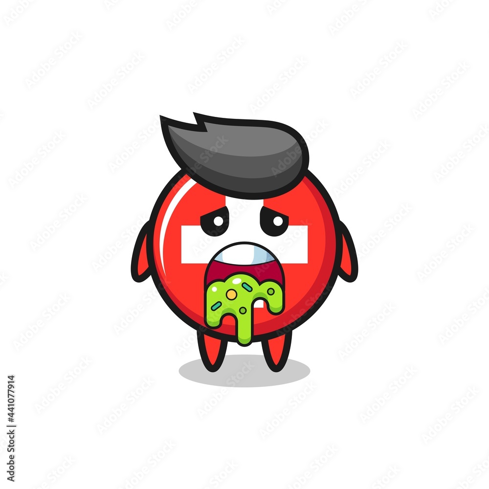 the cute switzerland flag badge character with puke