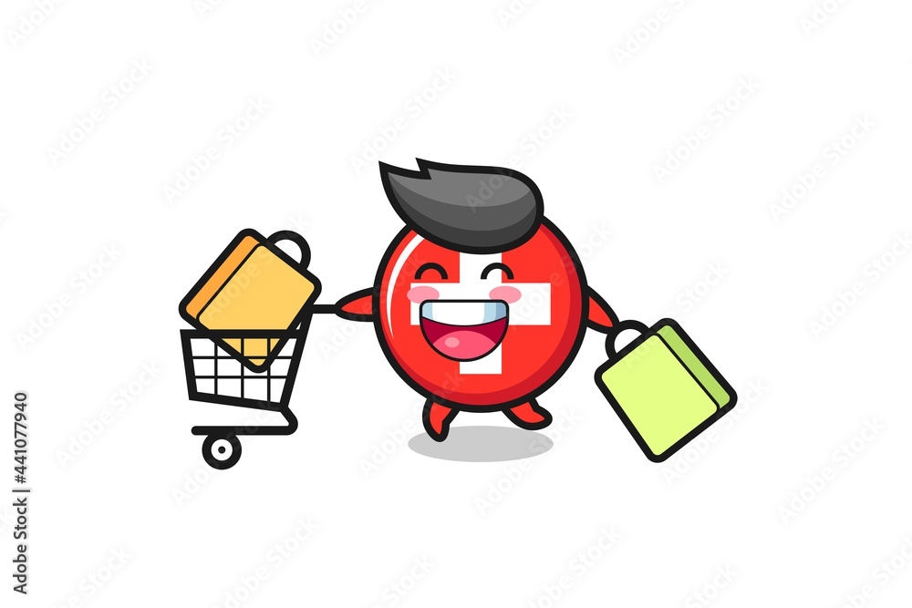 black Friday illustration with cute switzerland flag badge mascot