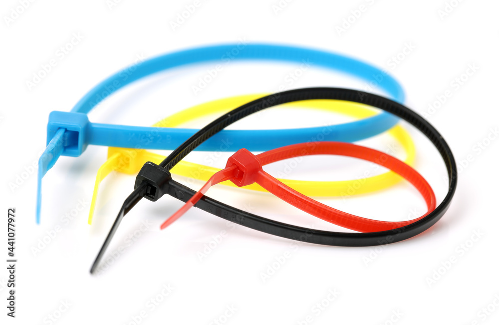 Plastic cable ties on a white background Plastic cable ties on a white background