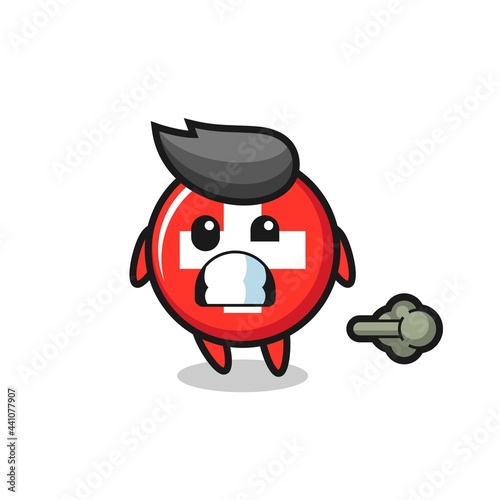 the illustration of the switzerland flag badge cartoon doing fart