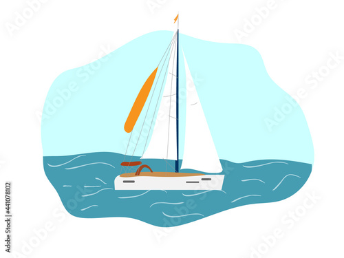 Sailing yacht sails on the sea. sailing regatta on the high seas symbol  icon for sport.