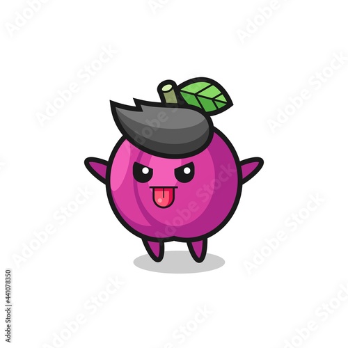 naughty plum fruit character in mocking pose