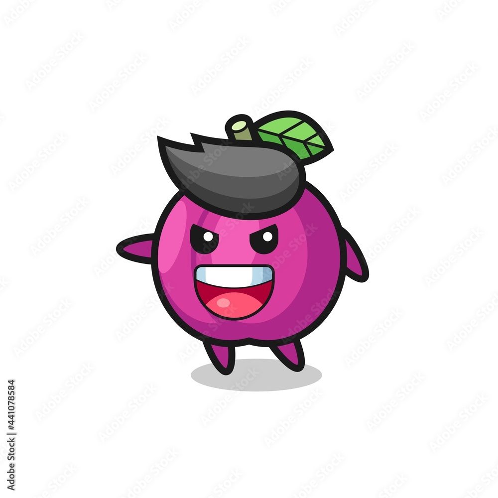plum fruit cartoon with very excited pose