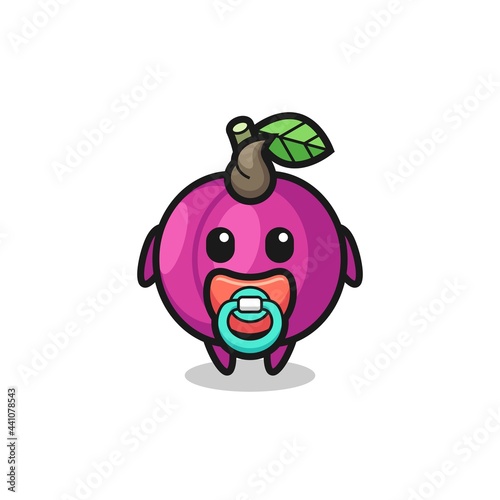 baby plum fruit cartoon character with pacifier