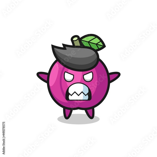 wrathful expression of the plum fruit mascot character