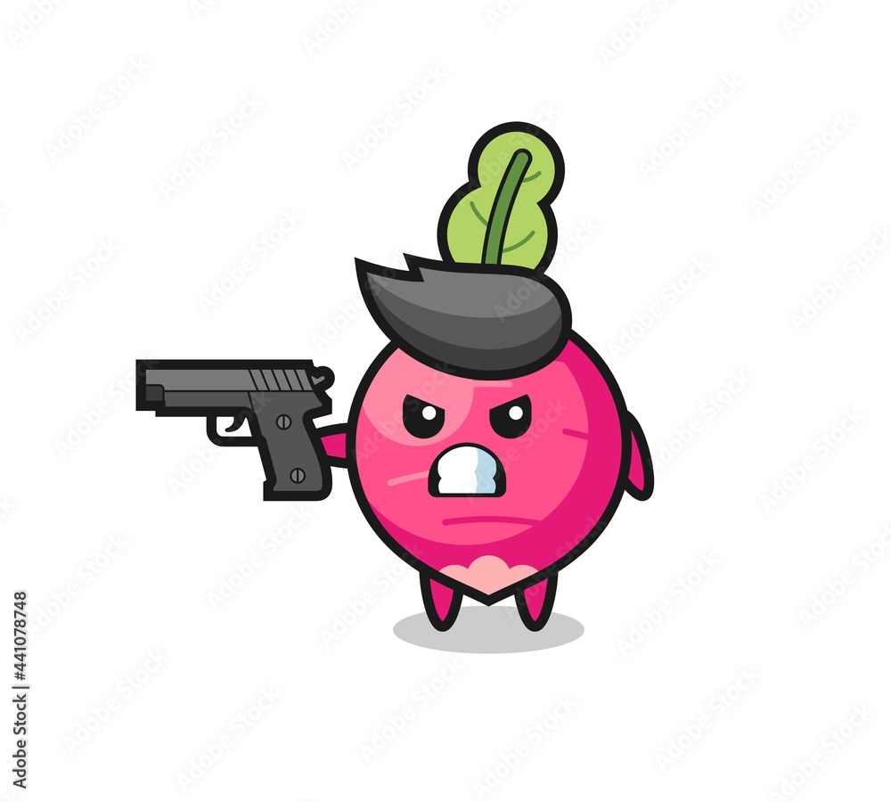 Fototapeta premium the cute radish character shoot with a gun