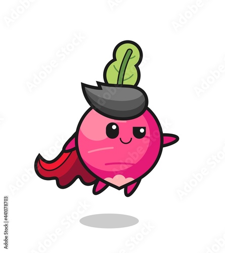 cute radish superhero character is flying