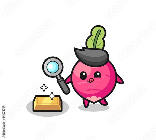 radish character is checking the authenticity of the gold bullion