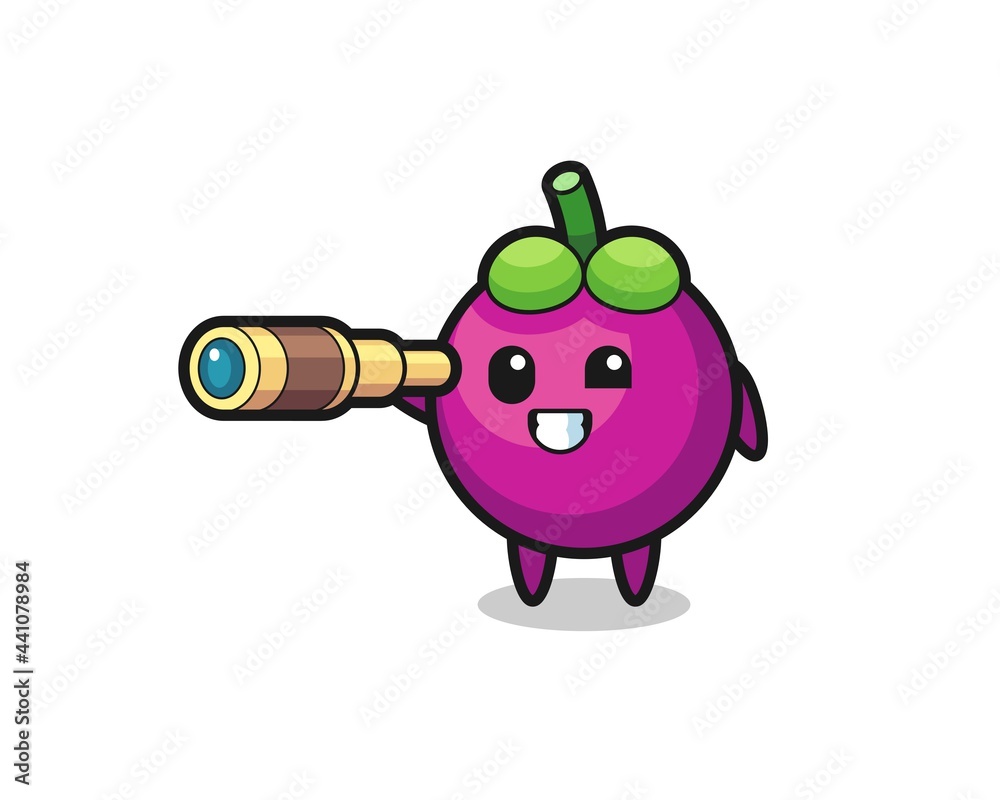 cute mangosteen character is holding an old telescope cute mangosteen character is holding an old telescope
