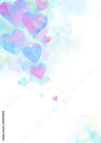 幻想的なふわふわハート水彩風 縦