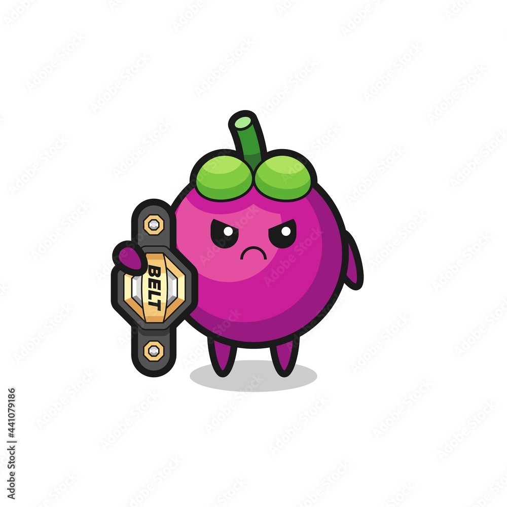 mangosteen mascot character as a MMA fighter with the champion belt