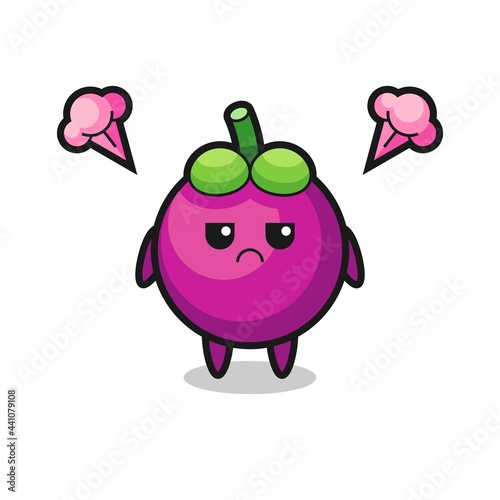 annoyed expression of the cute mangosteen cartoon character