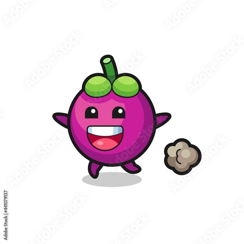 the happy mangosteen cartoon with running pose