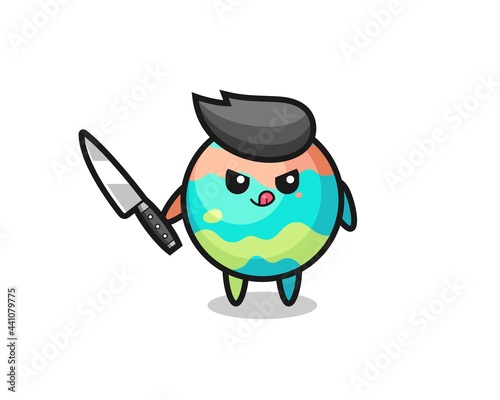 cute bath bombs mascot as a psychopath holding a knife