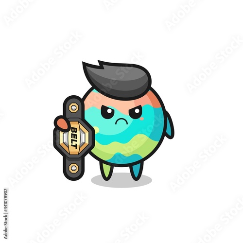 bath bombs mascot character as a MMA fighter with the champion belt
