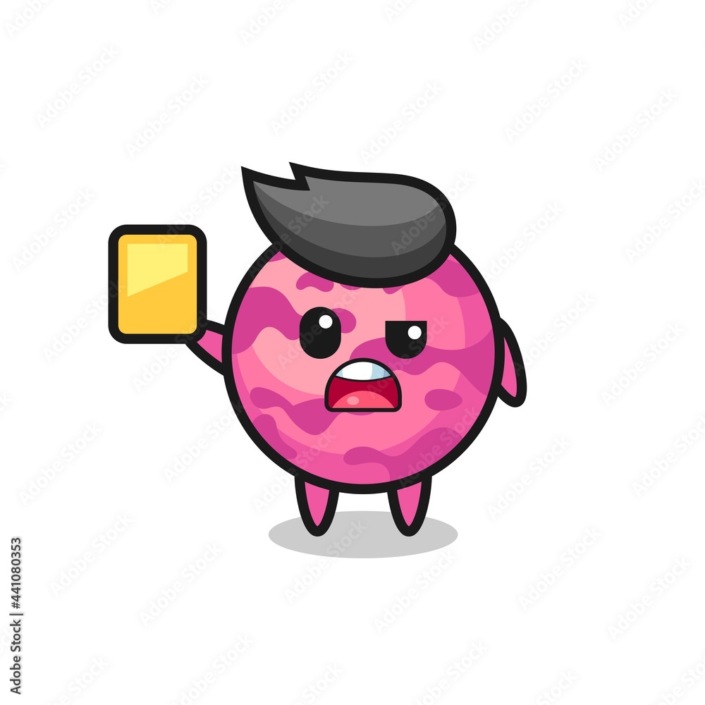 cartoon ice cream scoop character as a football referee giving a yellow card cartoon ice cream scoop character as a football referee giving a yellow card