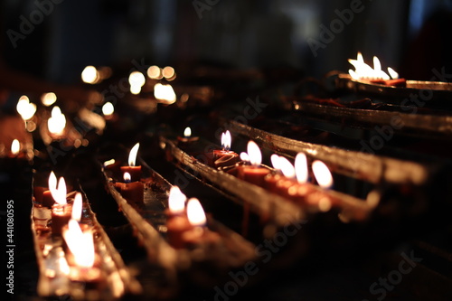 lighted candles in the prayer area
